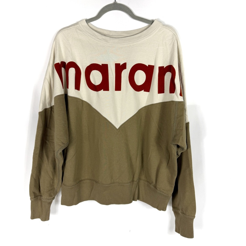 Isabel Marant Etoile Houston Sweatshirt Green Cream Logo Women Sz 44 FR / 12 US - Picture 4 of 10